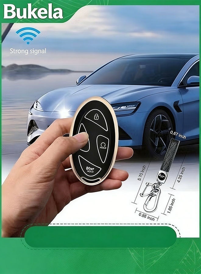 Bukela For Hyundai Key Fob Cover,Soft TPU 360 Degree Car Key Case Protector with Leather Keychain Compatible with Hyundai Grandeur GN7 KONA 2023 2024 Smart 5 Buttons Smart Key(Black) - Image 3